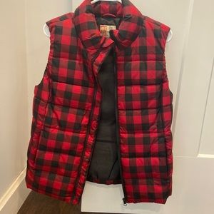 Women’s Red and Black Plaid Puffer Vest
